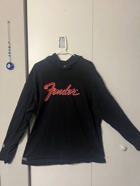 Fender Black Shirt with Red Script Logo and Hood